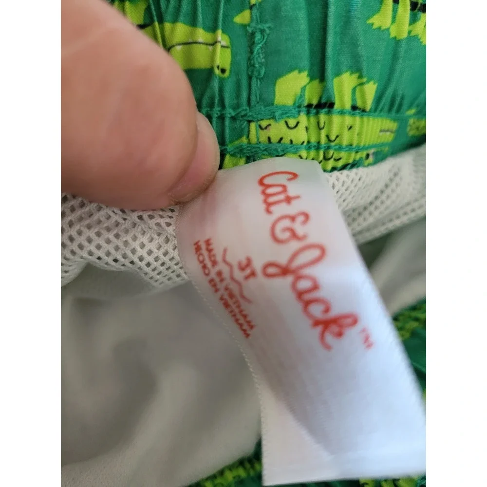 Cat & Jack Boys Green Dinosaur Alligator Rash Guard Swim Trunks Set 3T #3